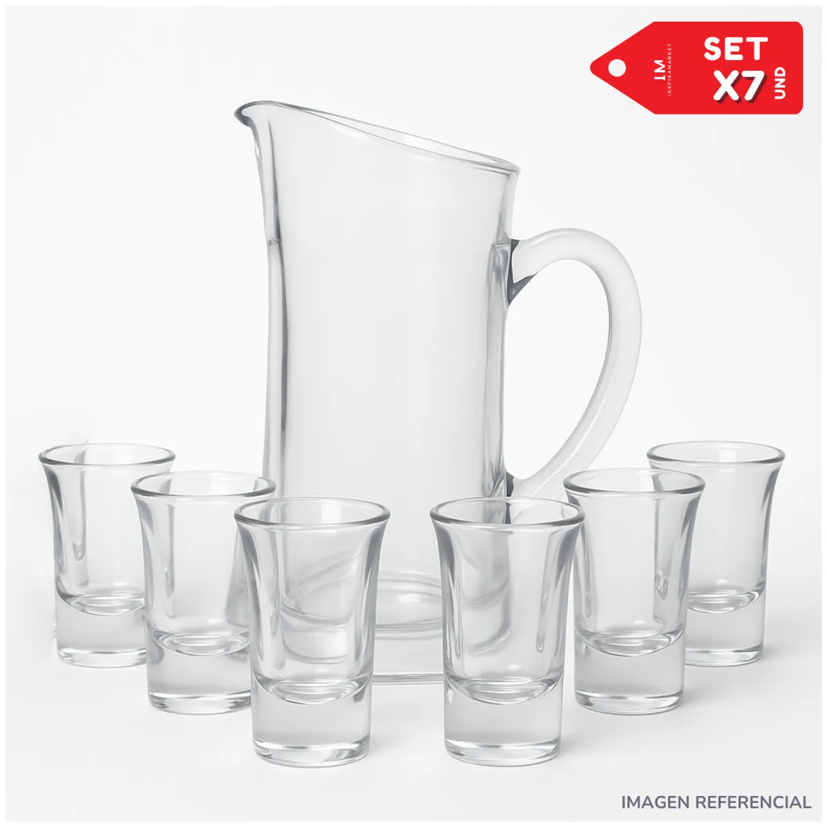 INSPIRA MARKET - Jarra con copas de shot mini vidrio Set x7