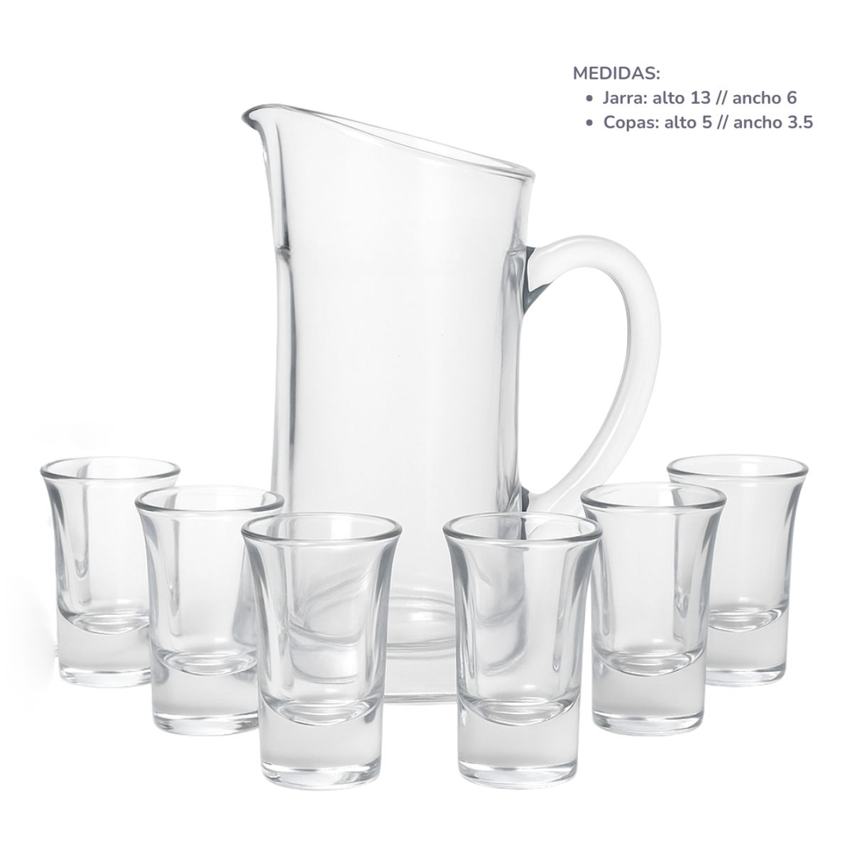 INSPIRA MARKET - Jarra con copas de shot mini vidrio Set x7