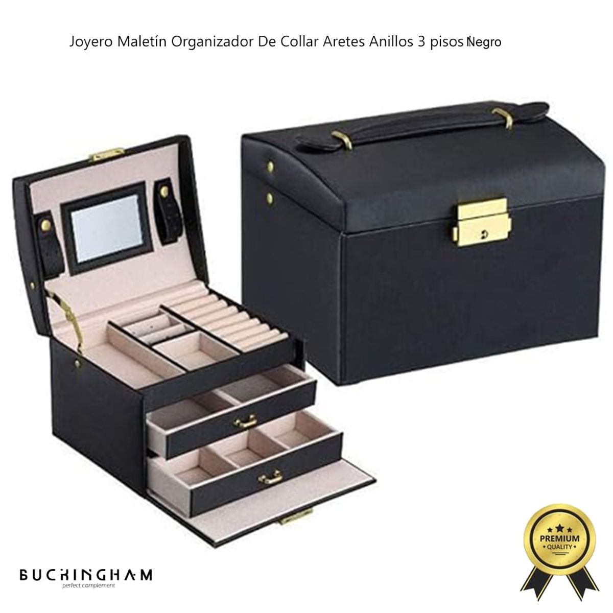 GENERICO - Joyero Maletín Organizador De Collar Aretes Anillos 3 pisos Negro