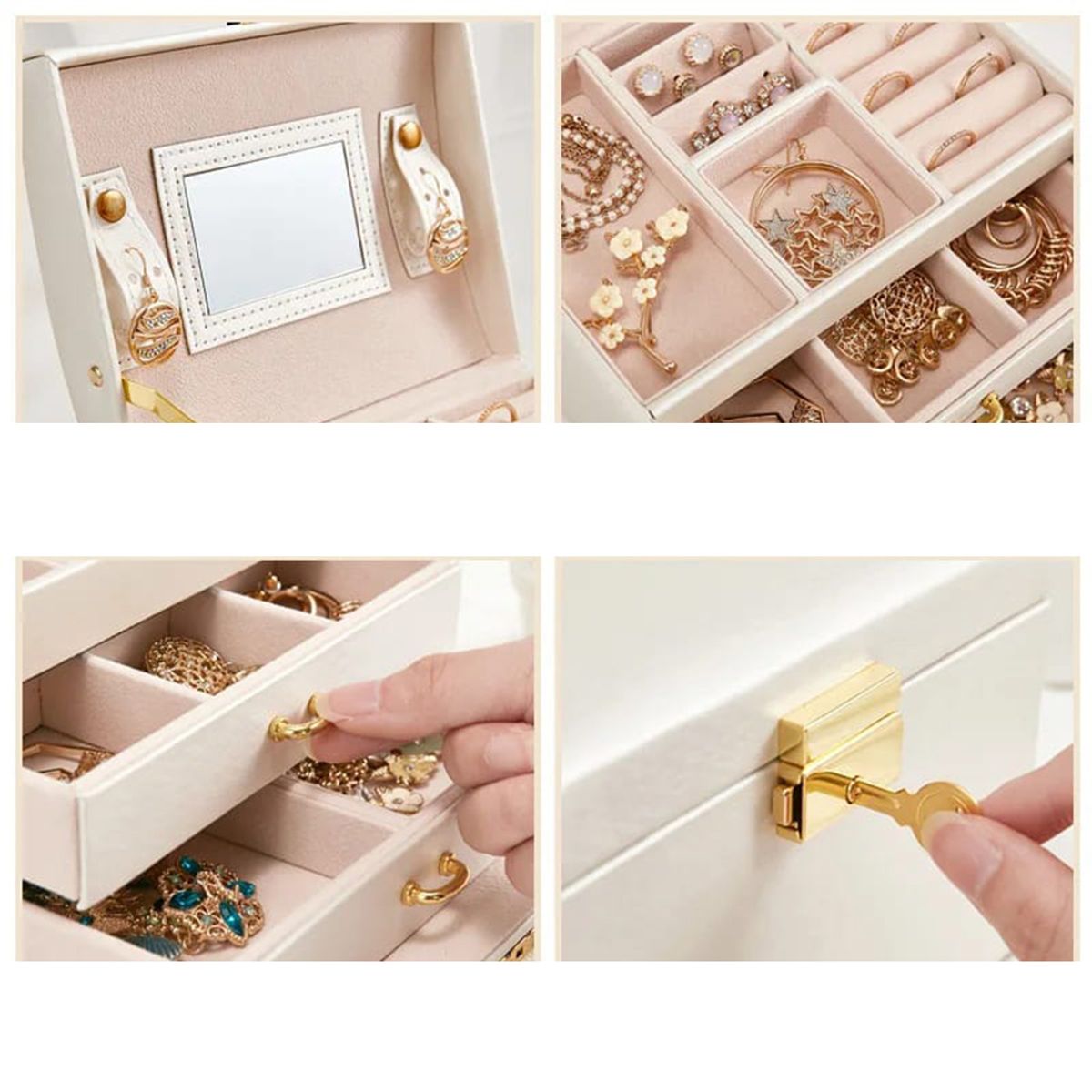 GENERICO - Joyero Maletín Organizador De Collar Aretes Anillos 3 pisos Rosado