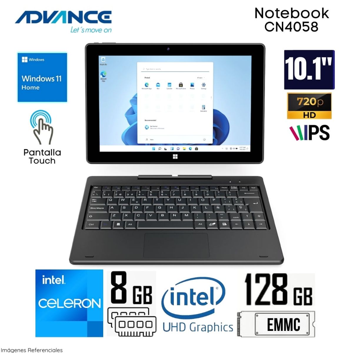 ADVANCE - Laptop Advance CN4058 2 en 1 Celeron N4020 8GB/ 128GB 10.1"  Pantalla táctil Wind 11