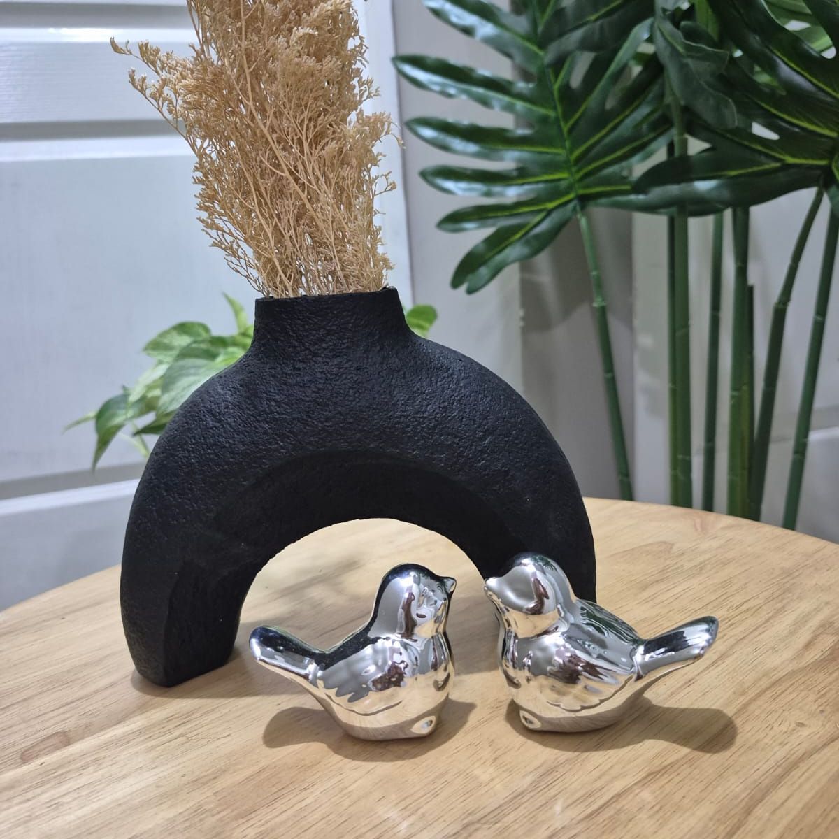 GENERICO - Jarrón Decorativo Vielha + 2 Pajaritos plateados