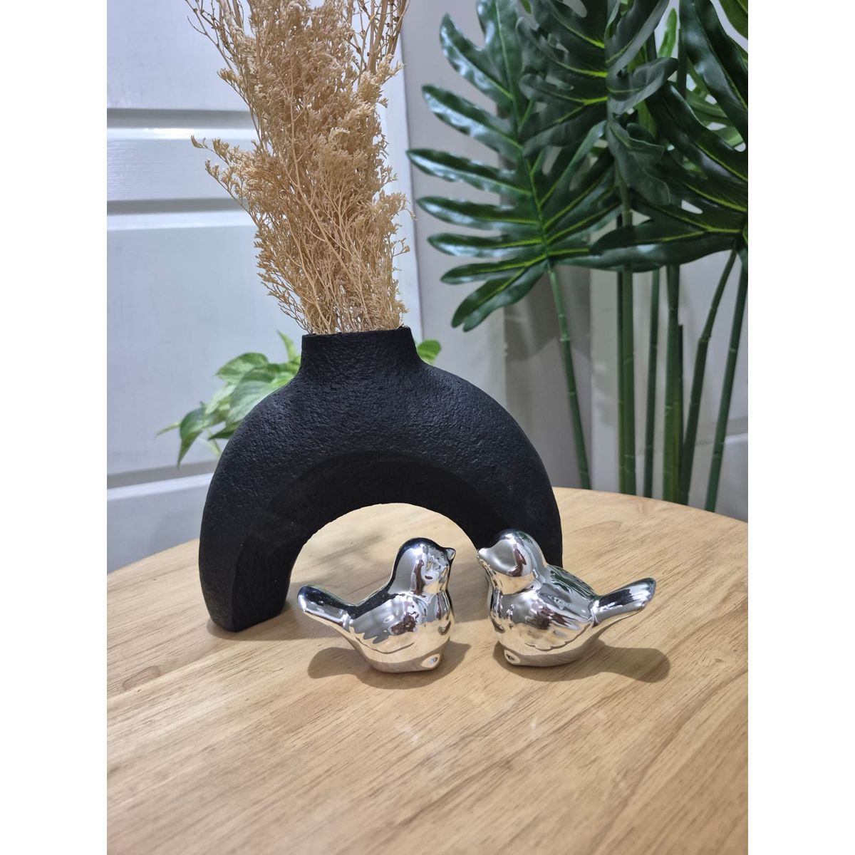 GENERICO - Jarrón Decorativo Vielha + 2 Pajaritos plateados