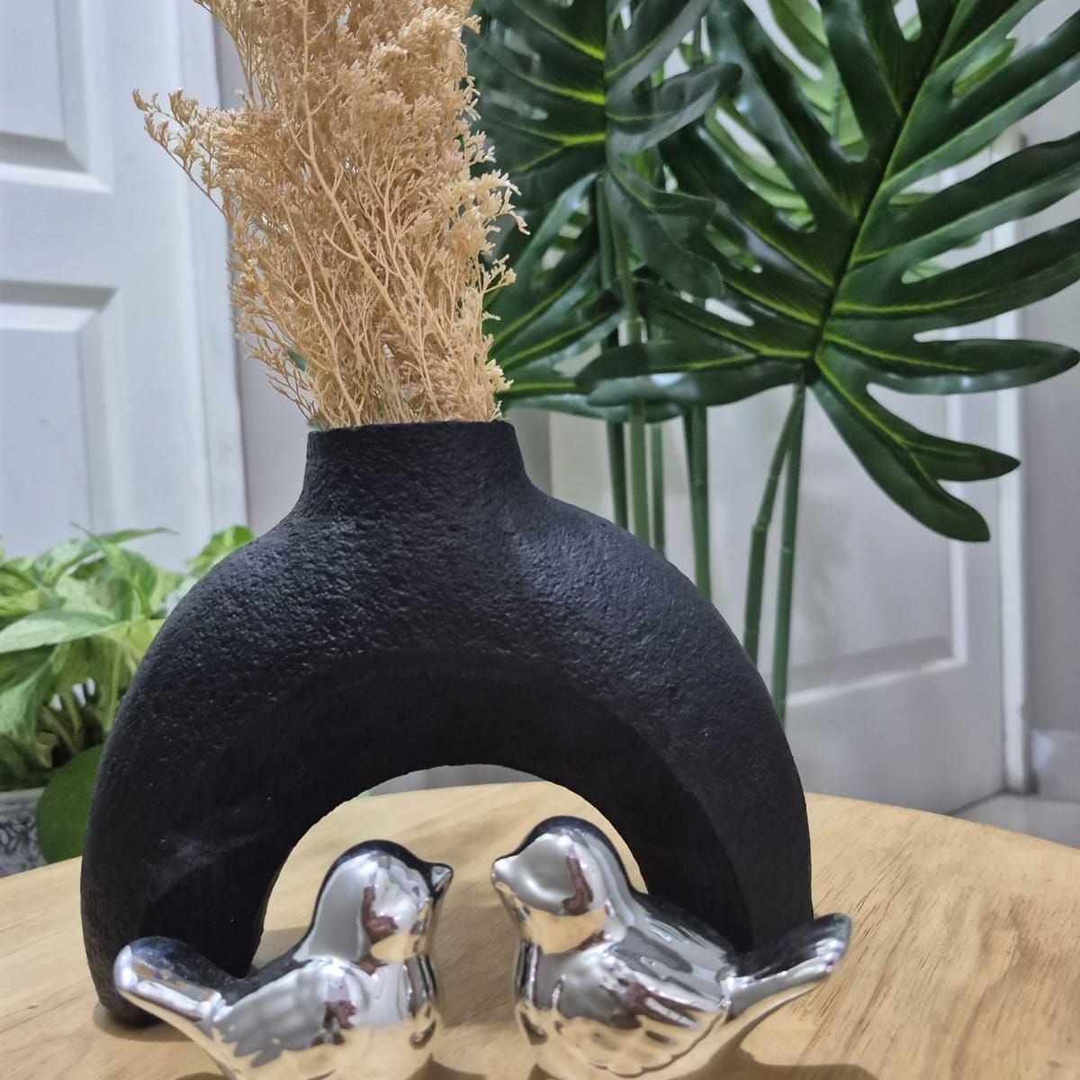 GENERICO - Jarrón Decorativo Vielha + 2 Pajaritos plateados