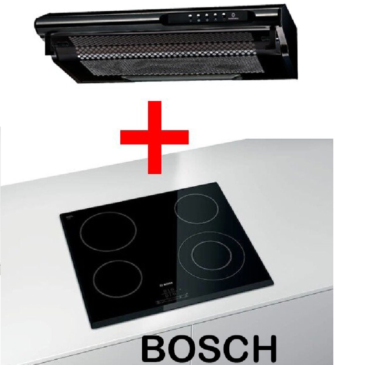 BOSCH - Encimera 4 zonas de cocción vitrocerámica + campana Indurama de 60cm
