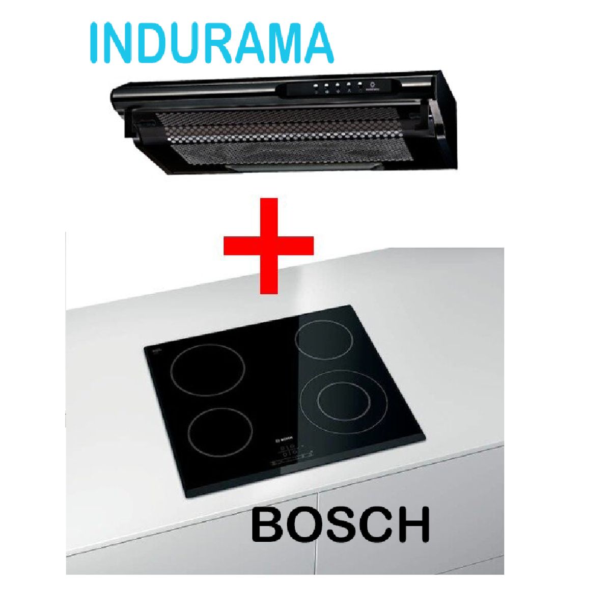 BOSCH - Encimera 4 zonas de cocción vitrocerámica + campana Indurama de 60cm