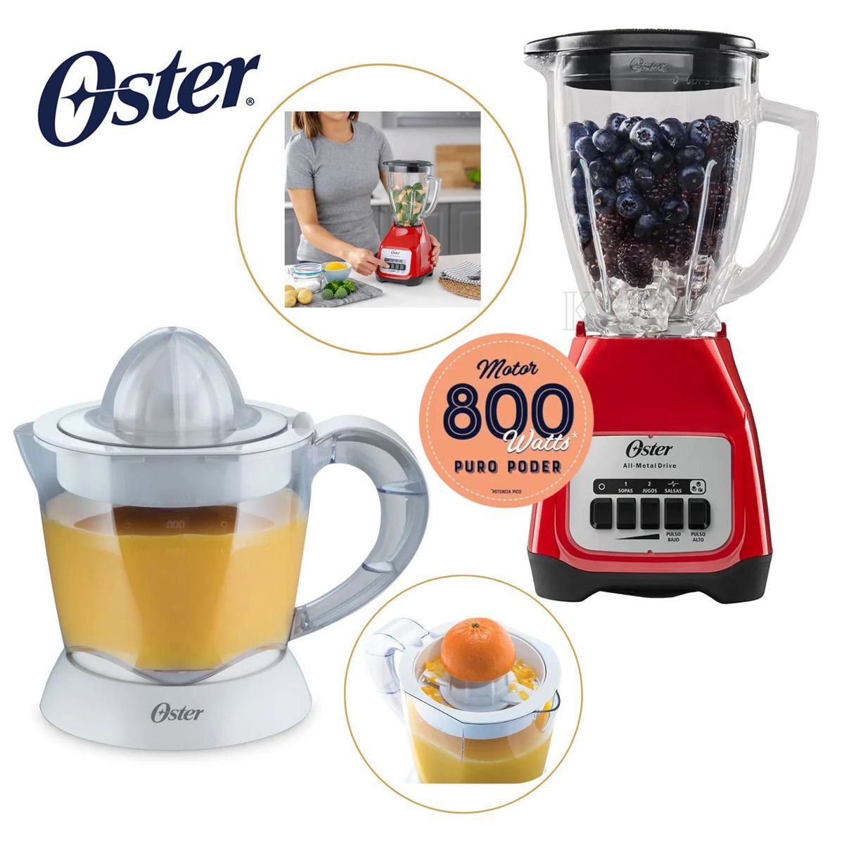 OSTER - Combo Oster Licuadora 1.5 Litros + Cítrico FPSTJU407W