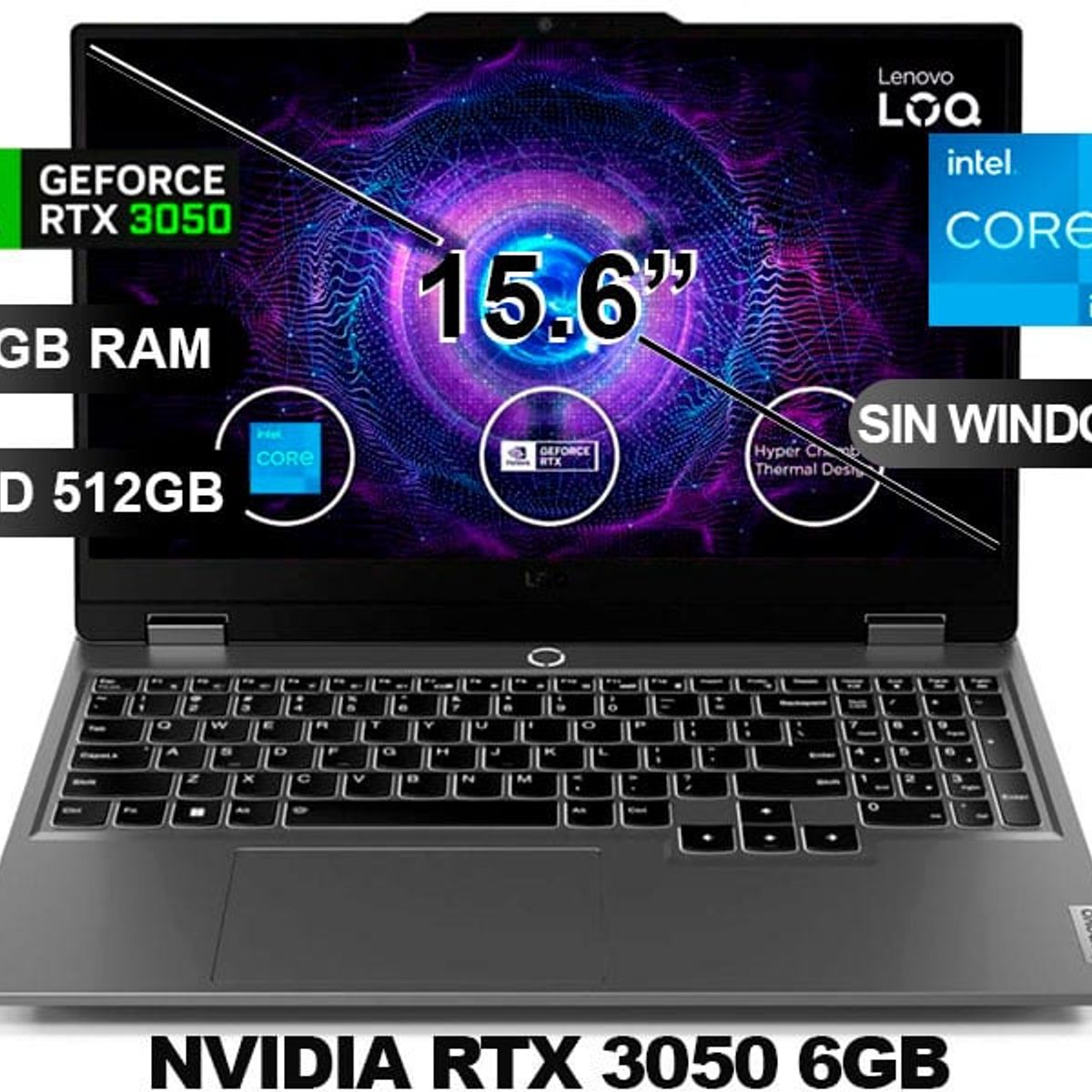 LENOVO - Laptop LENOVO LOQ 15IAX9 I5-12450HX RTX3050 24GB RAM 512GB SSD 156 SIN WINDOWS 83GS00EQLM