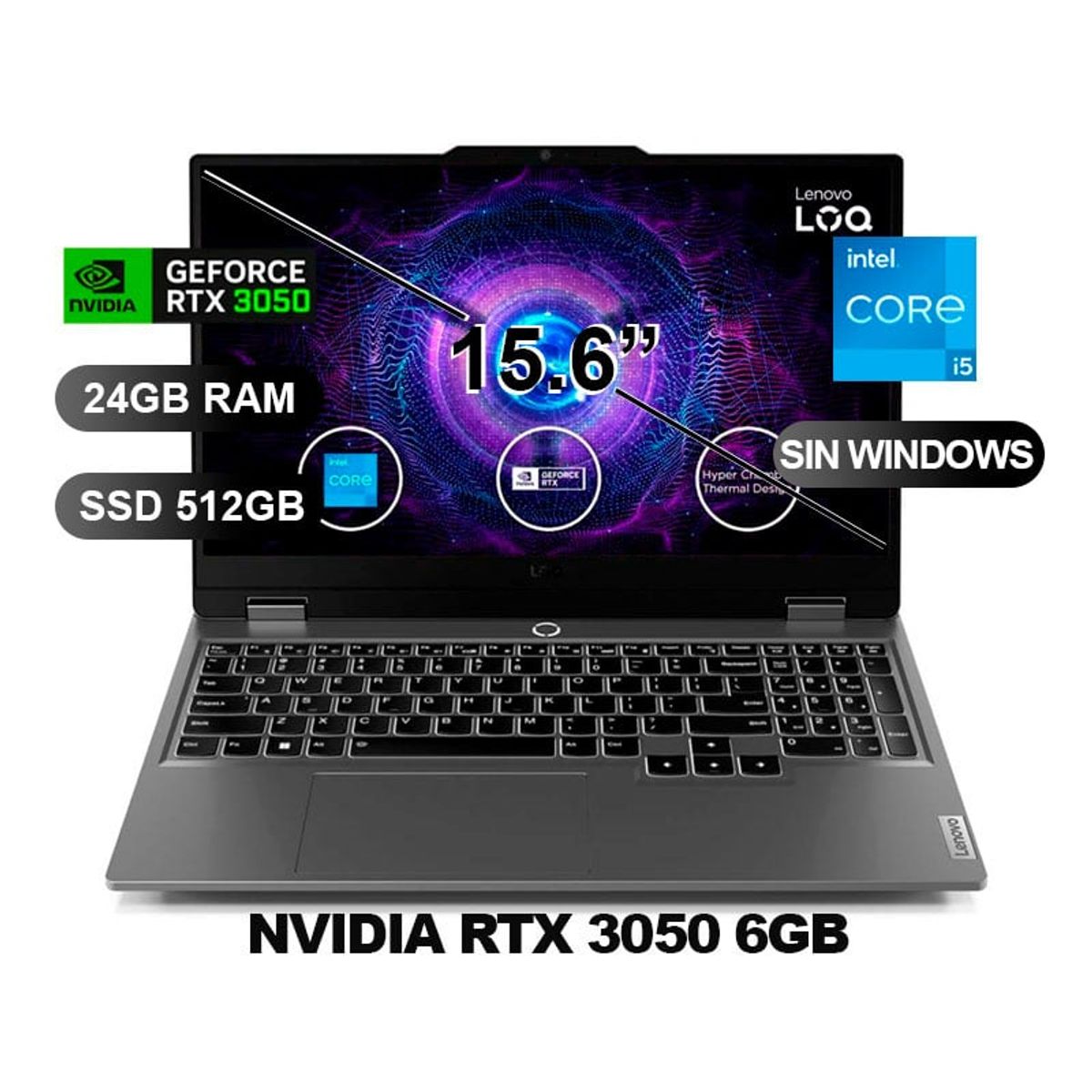 LENOVO - Laptop LENOVO LOQ 15IAX9 I5-12450HX RTX3050 24GB RAM 512GB SSD 156 SIN WINDOWS 83GS00EQLM