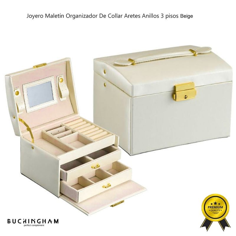 GENERICO - Joyero Maletín Organizador De Collar Aretes Anillos 3 pisos Blanco