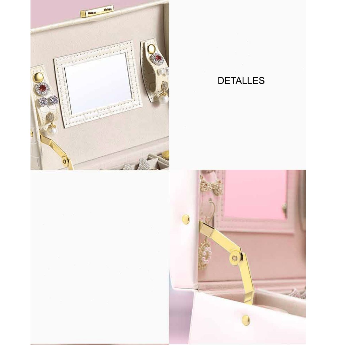 GENERICO - Joyero Maletín Organizador De Collar Aretes Anillos 3 pisos Blanco