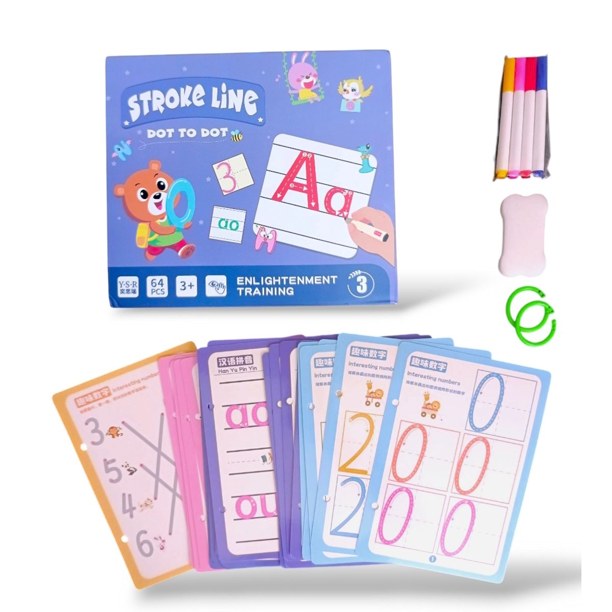 GENERICO - Libro de trazos reutilizable y divertido -  números, letras y sílabas para niños