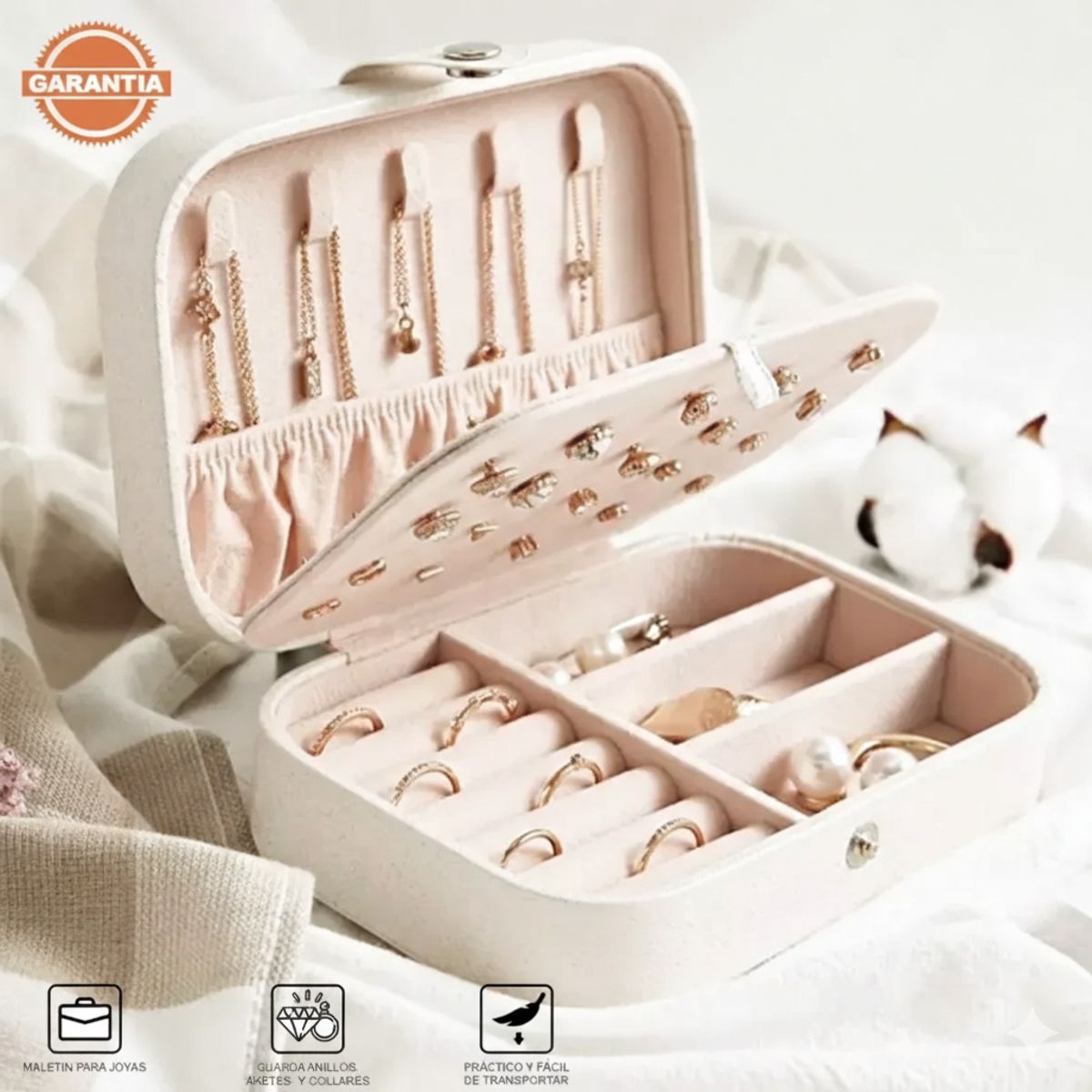 GENERICO - Maletín Estuche Organizador Joyero De Viaje Collar Aretes Anillos Blanco