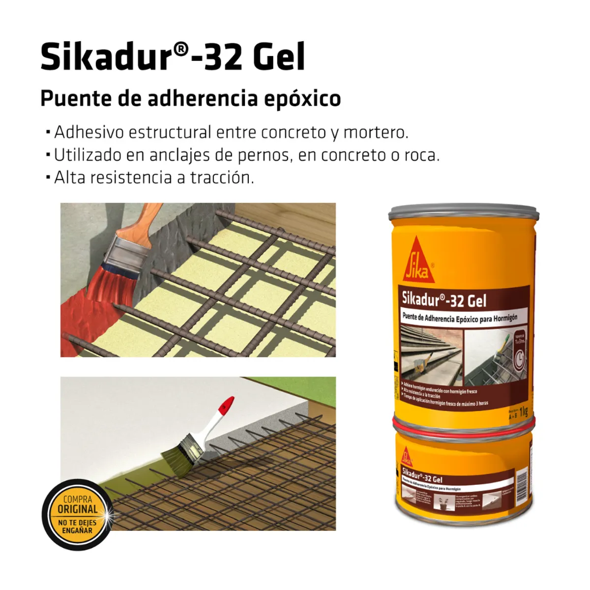SIKA - Adhesivo epóxico para unir concreto Sikadur 32 Gel x 1Kg