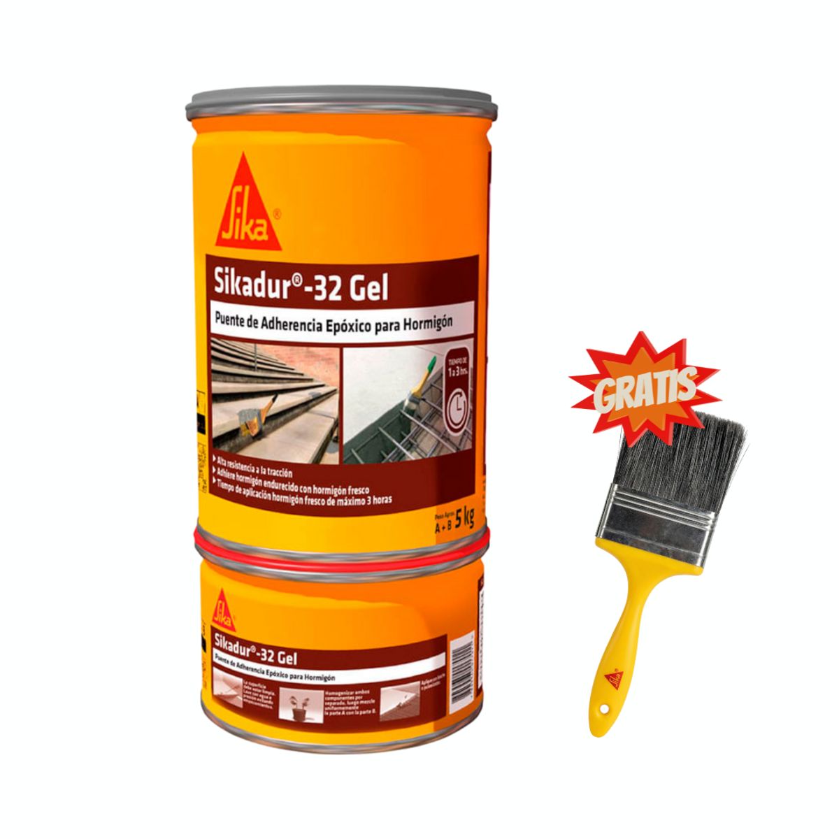 SIKA - Adhesivo epóxico para unir concreto Sikadur 32 Gel x 5Kg +Gratis una brocha