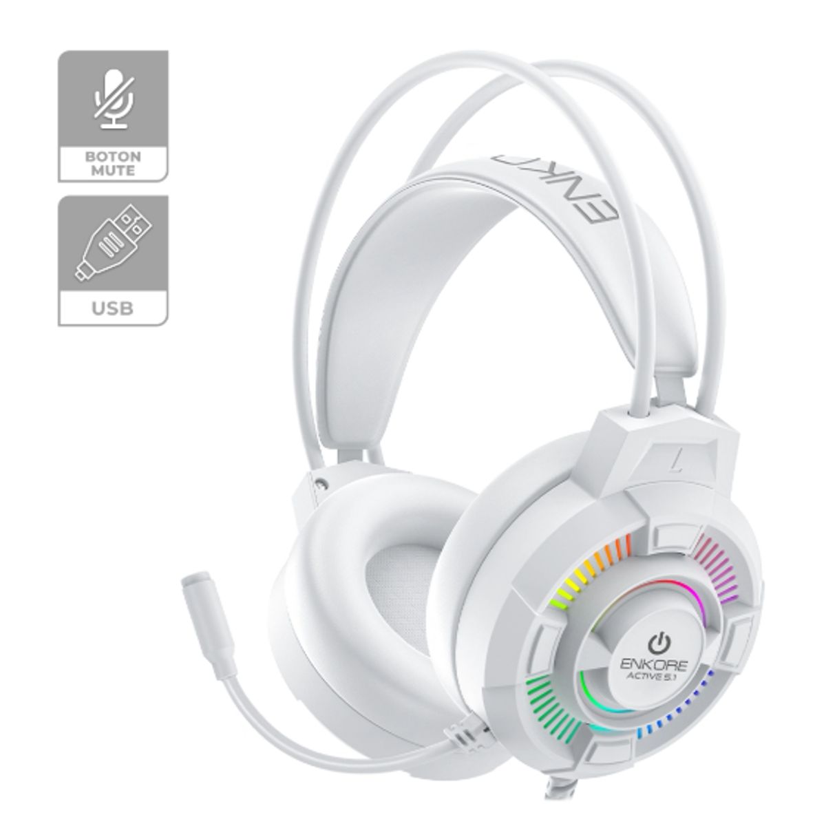 ENKORE - Audífonos Gamer ACTIVE 5.1 EKHG1004U-W USB RAINBOW C/MICRO ENKORE