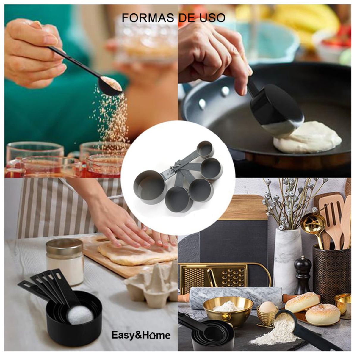 EASY&HOME - Tazas medidoras para cocina Set 5 Easy&Home HYC280045 Gris