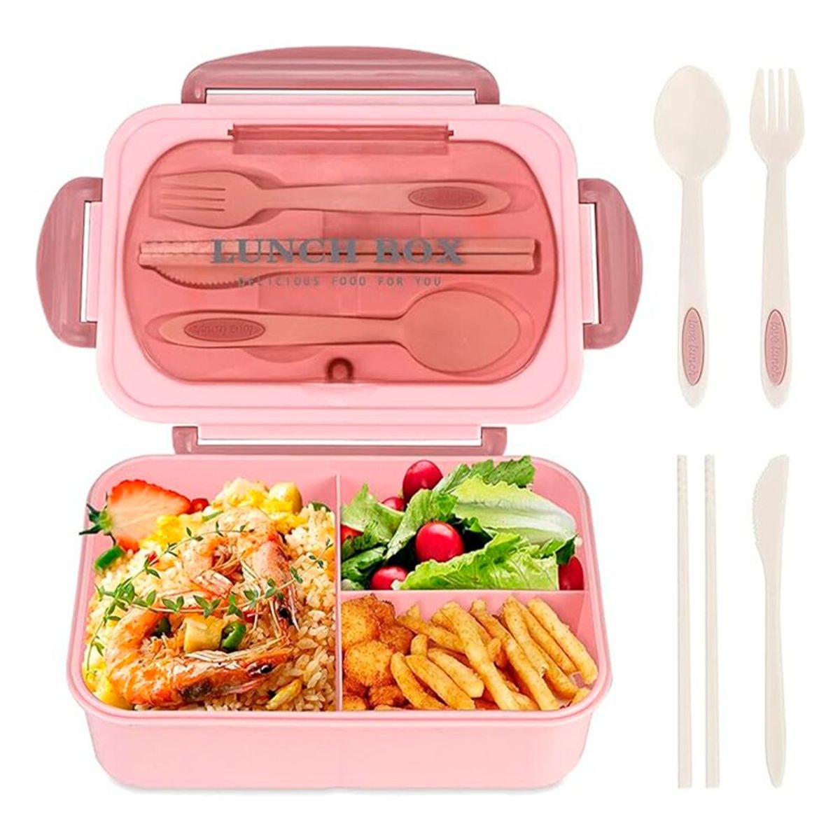 EASY&HOME - Lonchera Taper Portátil Hermética de Alimentos + Cubiertos Easy&Home Rosado