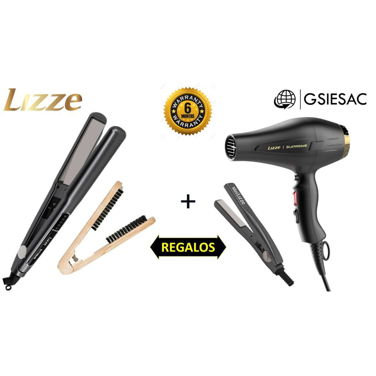 LIZZE - LIZZE PACK PLANCHA 480°F+SECADORA 2600W+MINIPLANCHA+CEPILLO ALISADOR