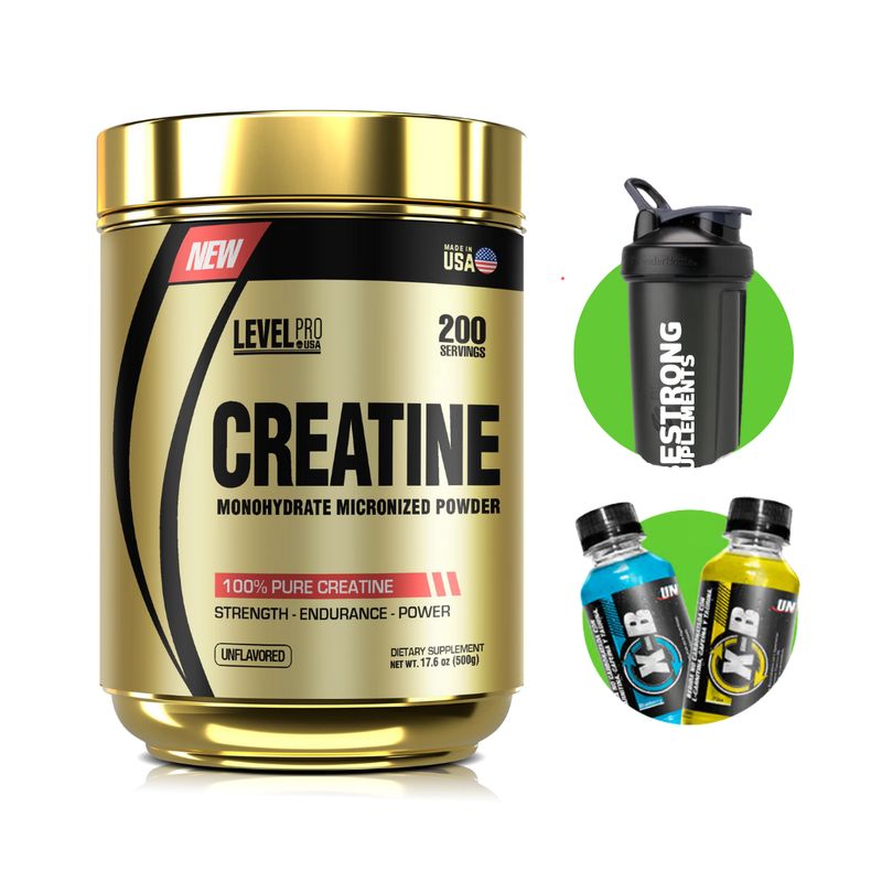 LEVEL PRO - CREATINA MICRONIZADA LEVEL PRO 500G + SHAKER + X-B