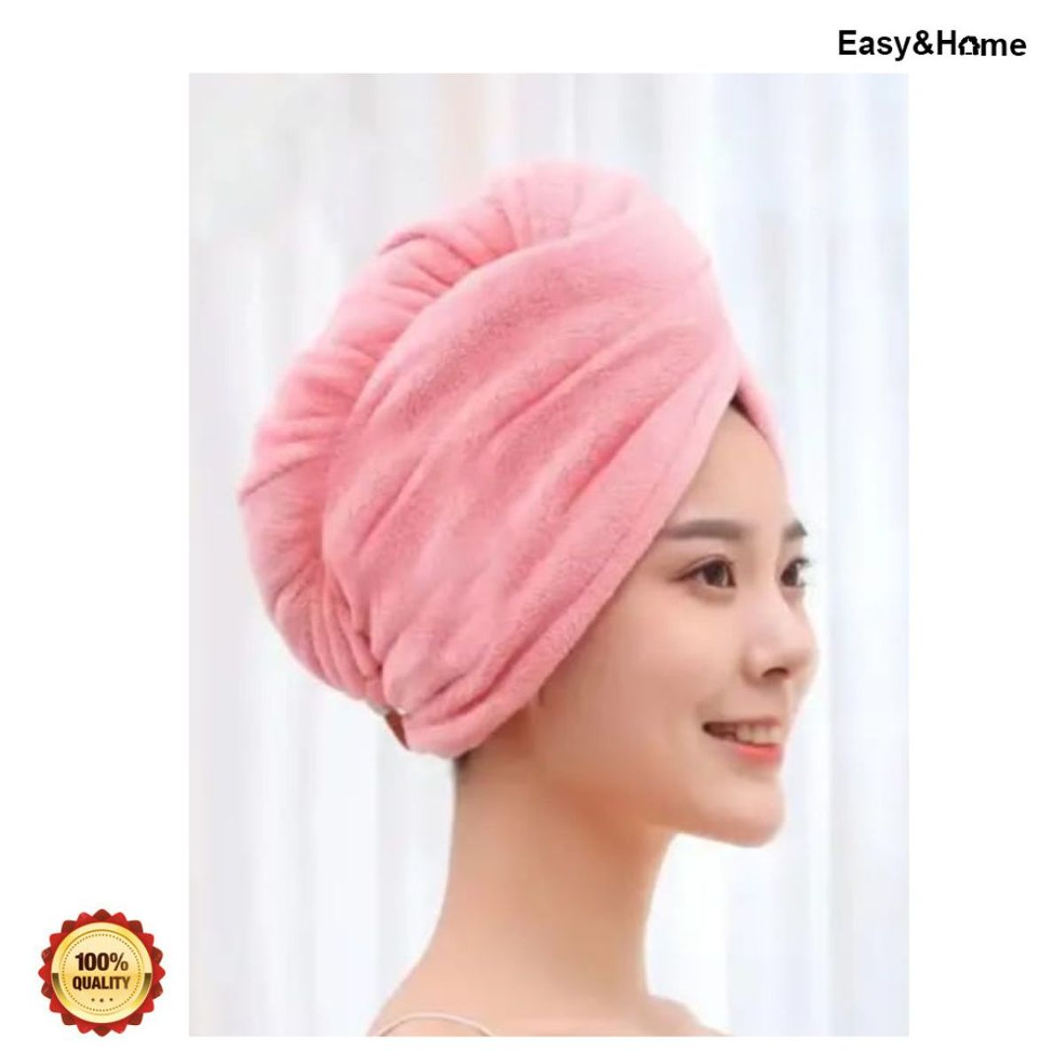 EASY&HOME - Gorro Toalla Turbante para Cabello de Baño Easy&Home HYC280032 Rosado