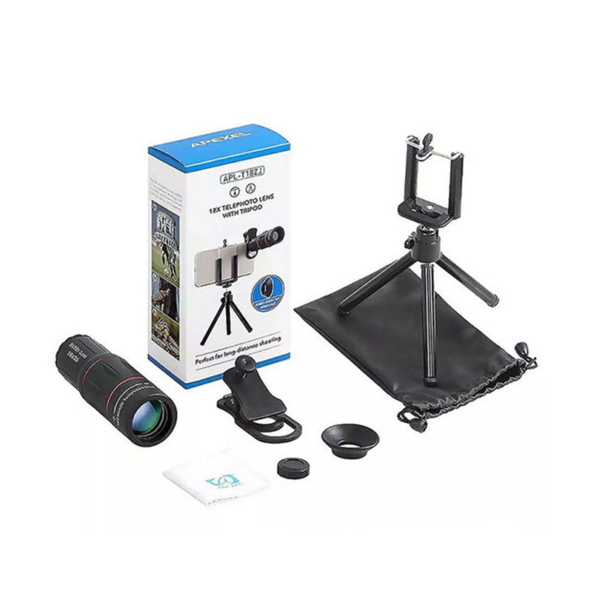 APEXEL - Lente 18x Para Celular Con Tripode - Negro