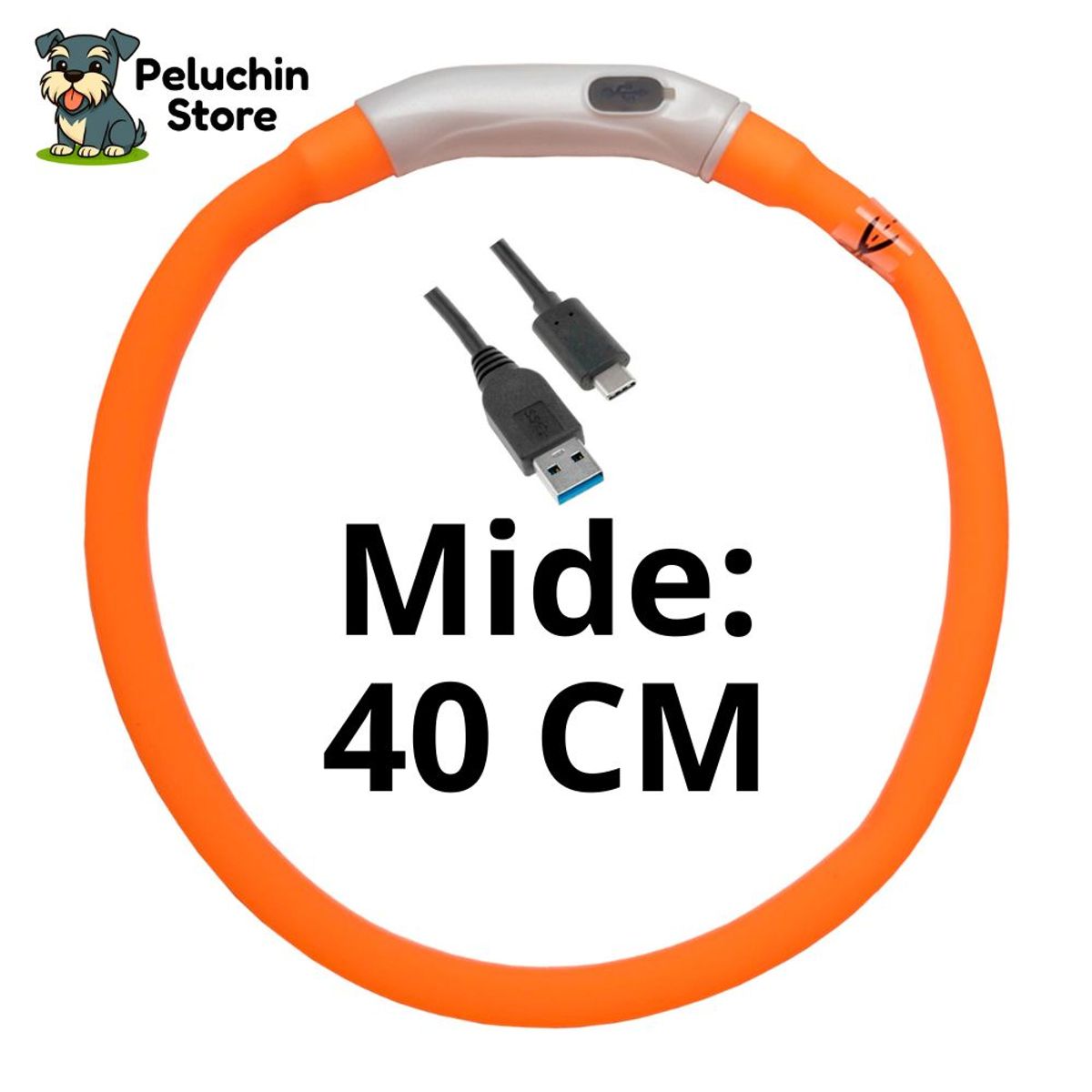 GENERICO - Collar LED de 40 cm de Color Naranja - Peluchin Store
