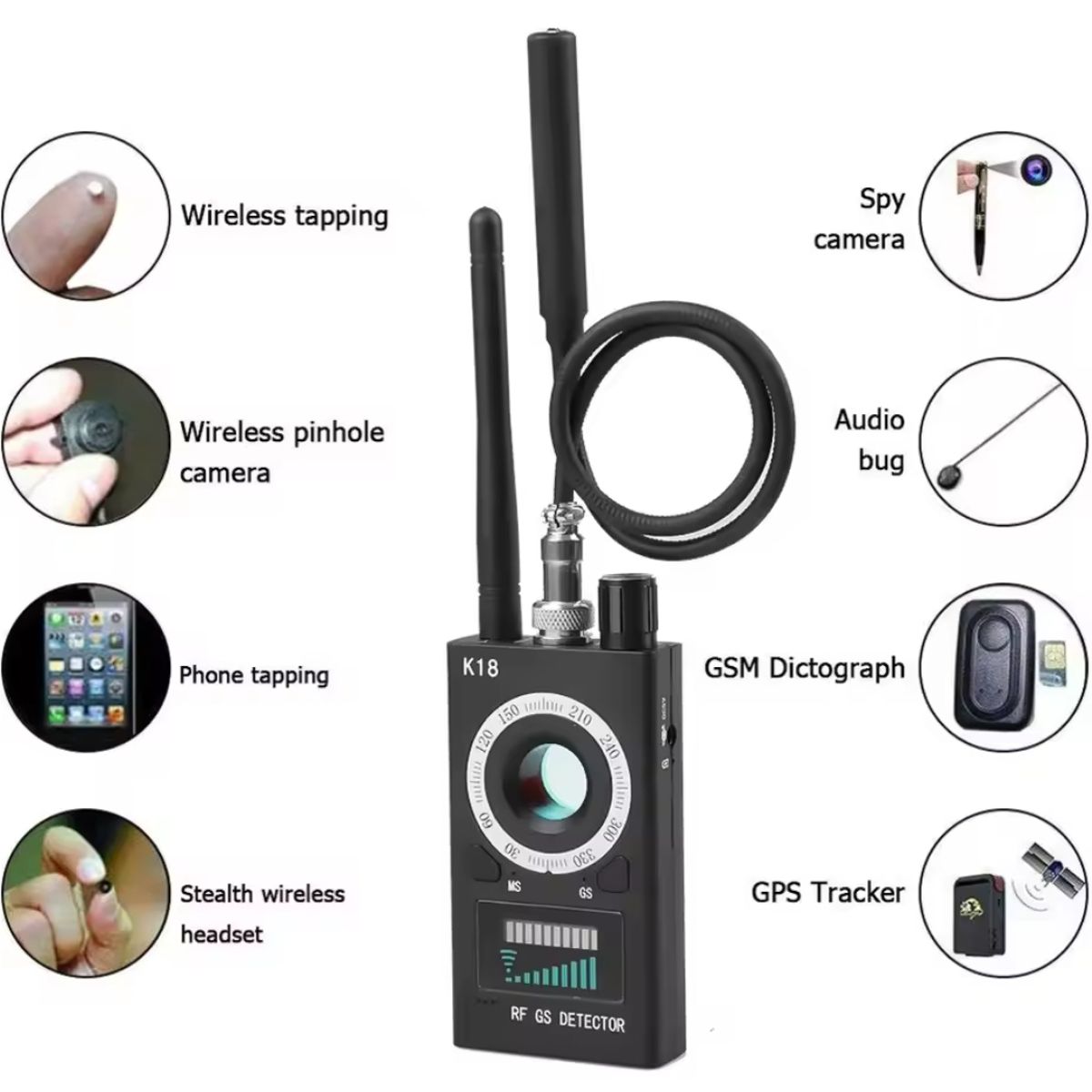 GENERICO - DETECTOR DE GPS CAMARA OCULTAS MOCROFONO BUSCADOR DE DISPOSITIVOS
