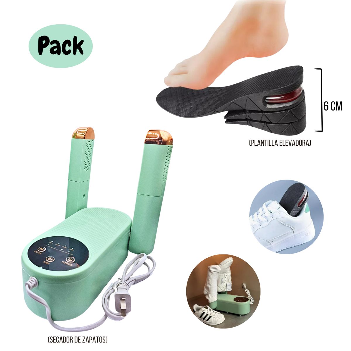 OEM - Secador de Zapatillas Eléctrico + Plantilla Elevadora de 6cm