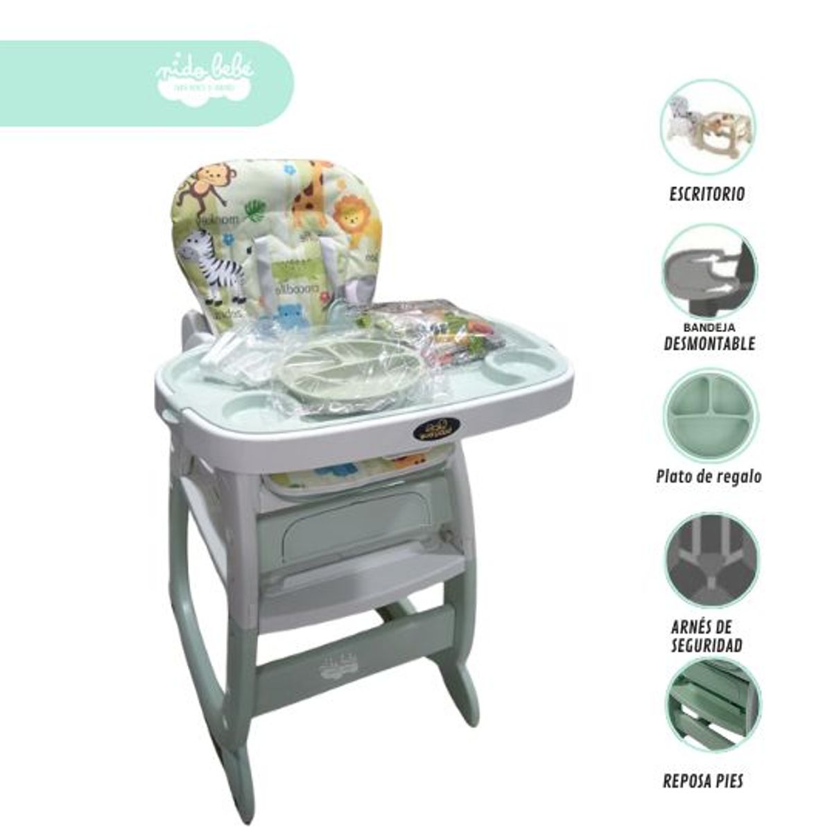 GENERICO - Silla De Comer con modo escritorio nature green