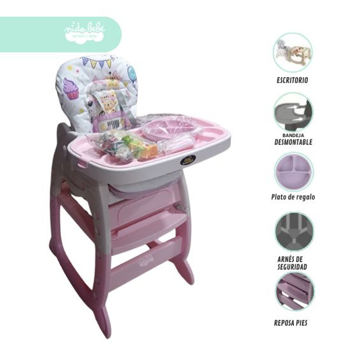 GENERICO - Silla De Comer con modo escritorio nature pink