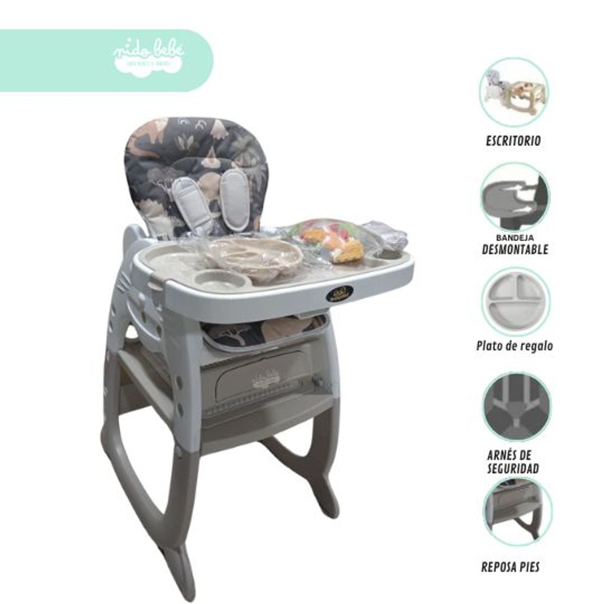 GENERICO - Silla De Comer con modo escritorio nature dark