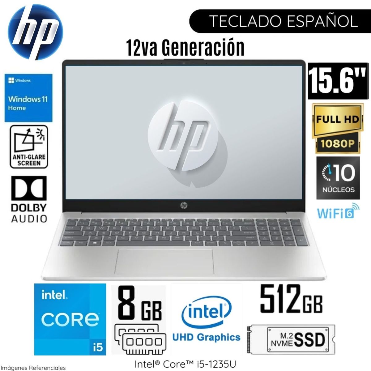 ASUS - Laptop HP 15-FD0055LA Intel Core i5-1235U 8GB RAM 512GB SSD 15.6"  FHD Plateado Natural