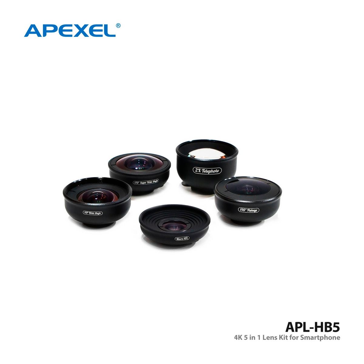 APEXEL - Kit De Lentes 5 En 1 Para Smartphone HB5-Negro