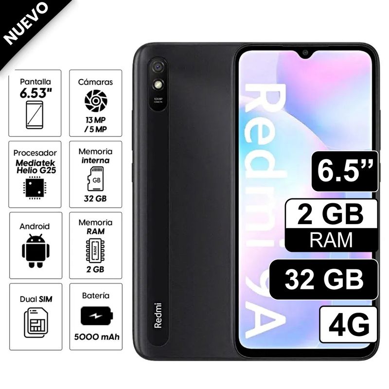 REDMI - Celular Xiaomi Redmi 9A 32GB 2GB ram Camara13MP Gris