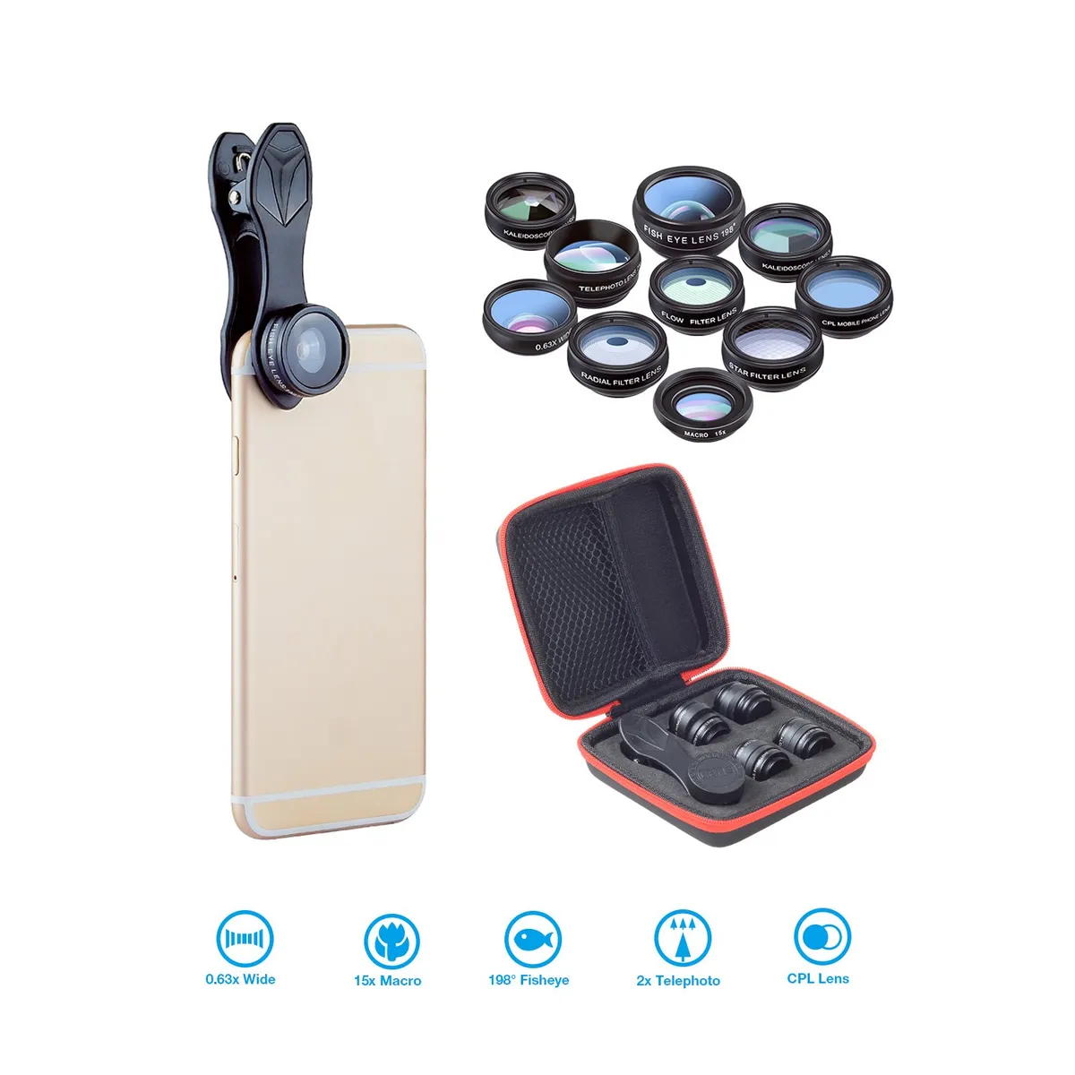 APEXEL - Kit De Lentes 10 En 1 Para Smartphone DG10 -Negro