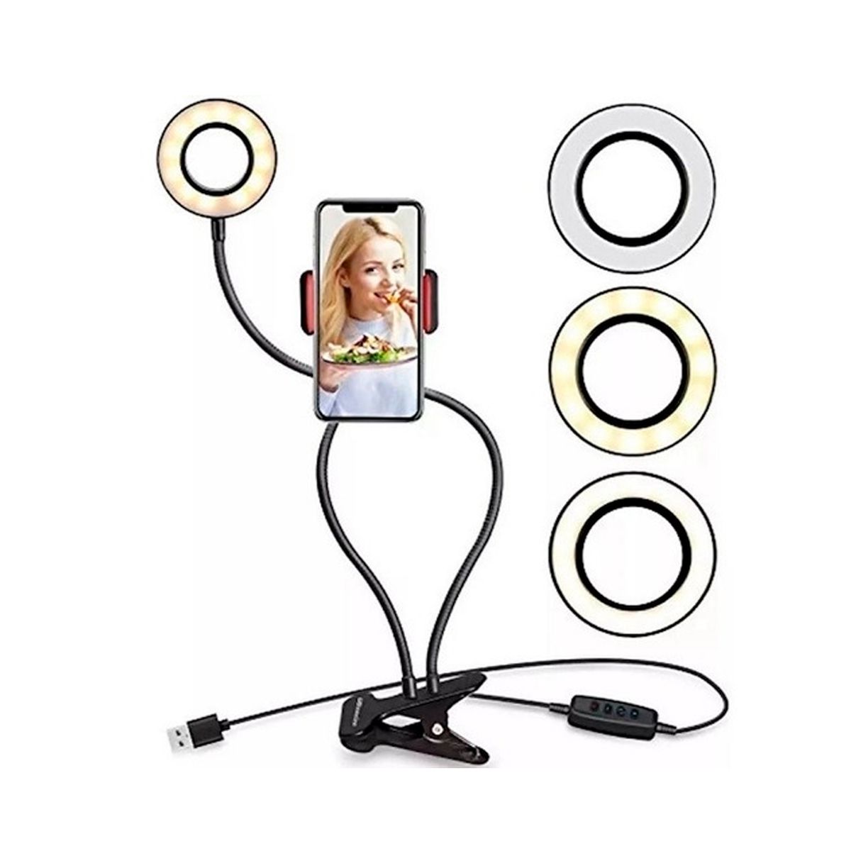 APEXEL - Soporte De Teléfono FL04 Live Stream Aro De Luz Flexible Negro