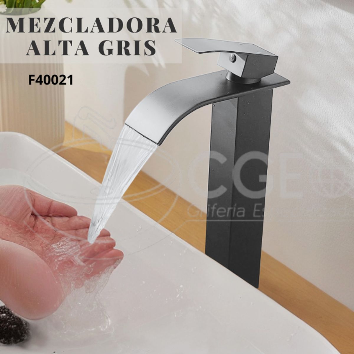 GENERICO - MEZCLADORA MONOCOMANDO DE LAVATORIO ALTO GRIS F2004 SEVILLA