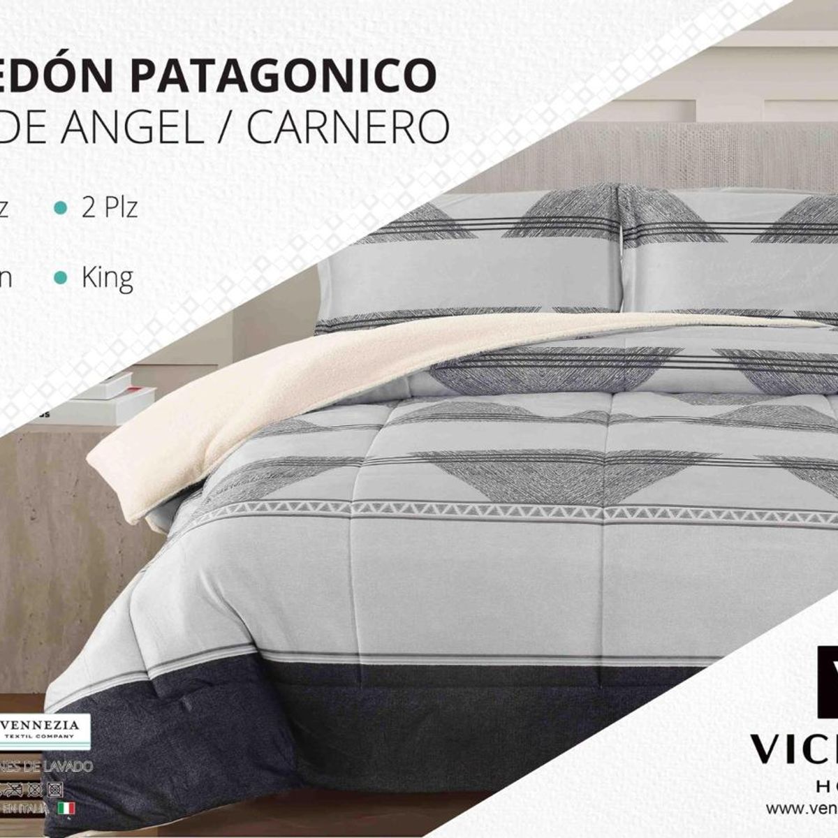 VENEZIA - Set de Edredón QUEEN Patagonico Piel de Angel C/ Carnero de 5 Piezas