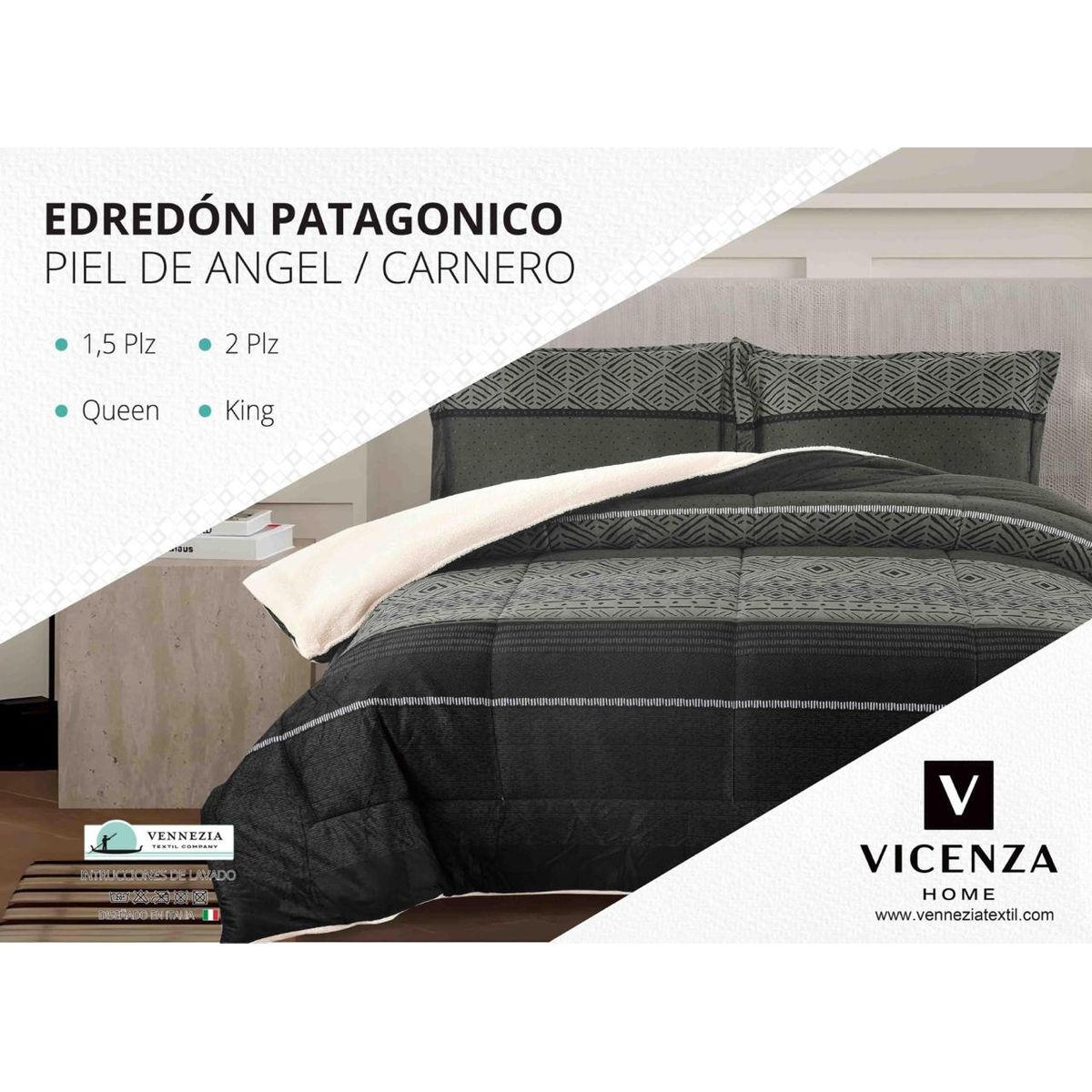 VENEZIA - Set de Edredón 1.5 Pz Patagonico Piel de Angel C/ Carnero
