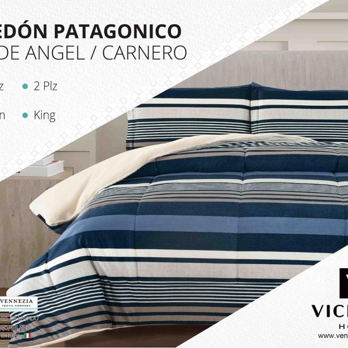 VENEZIA - Set de Edredón 1.5 Pz Patagonico Piel de Angel C/ Carnero