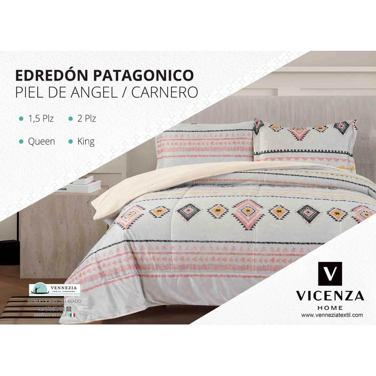 VENEZIA - Set de Edredón 1.5 Pz Patagonico Piel de Angel C/ Carnero