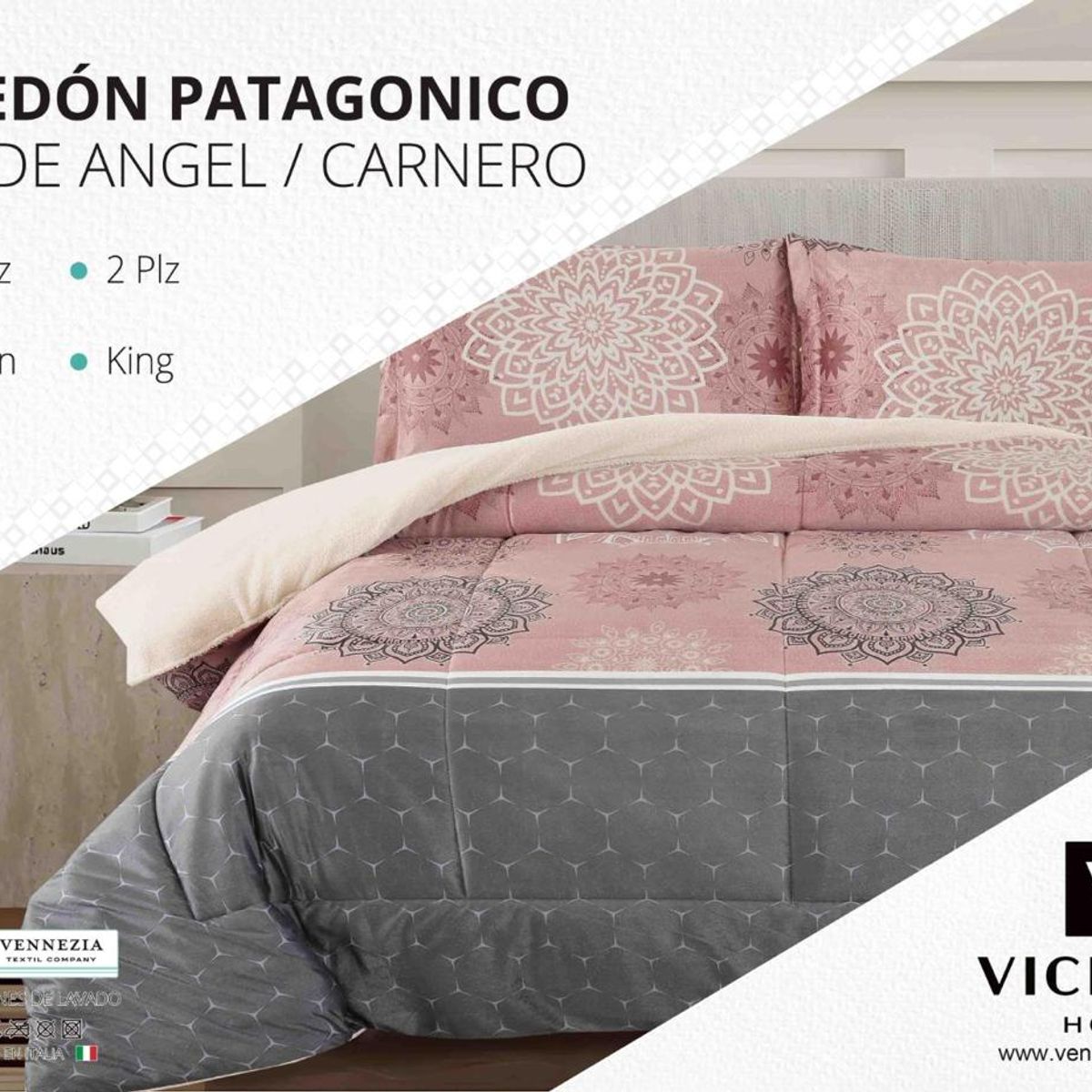 VENEZIA - Set de Edredón 1.5 Pz Patagonico Piel de Angel C/ Carnero