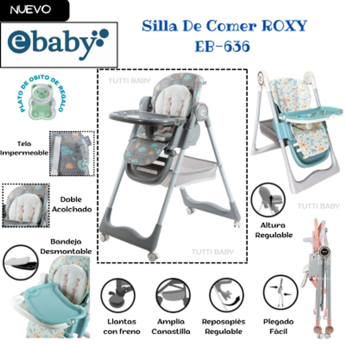 EBABY - SILLA DE COMER GRADUABLE ROXY - GRIS