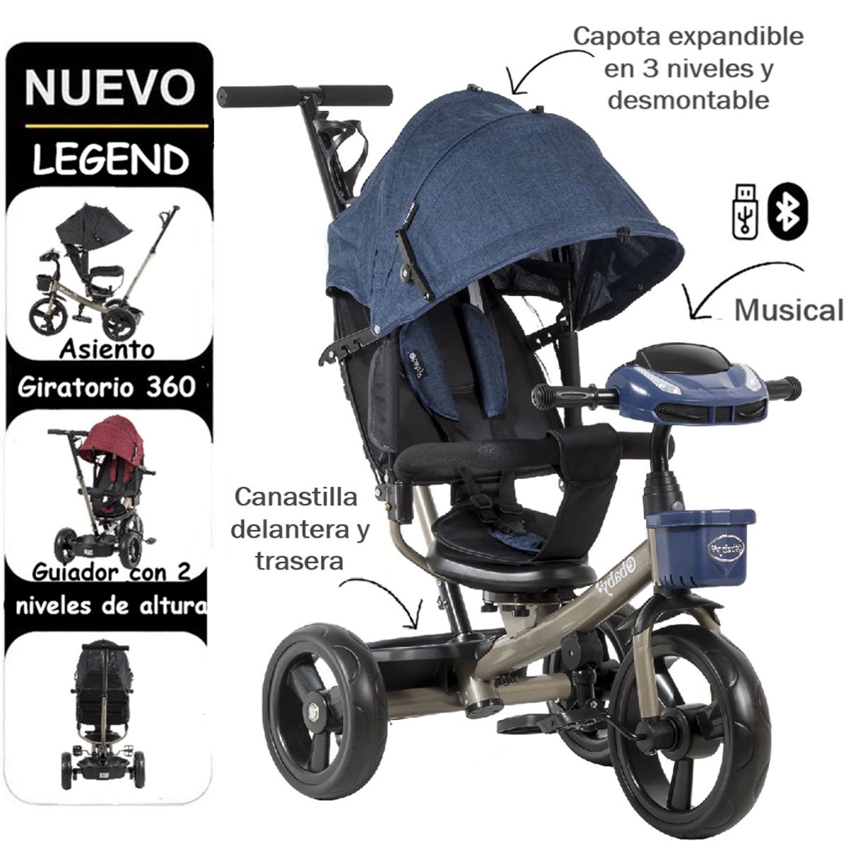 EBABY - Triciclo con USB Legend EB362 Ebaby AZ