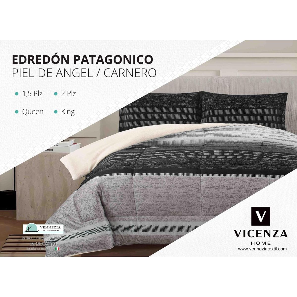 VENEZIA - Set de Edredón 1.5 Pz Patagonico Piel de Angel C/ Carnero