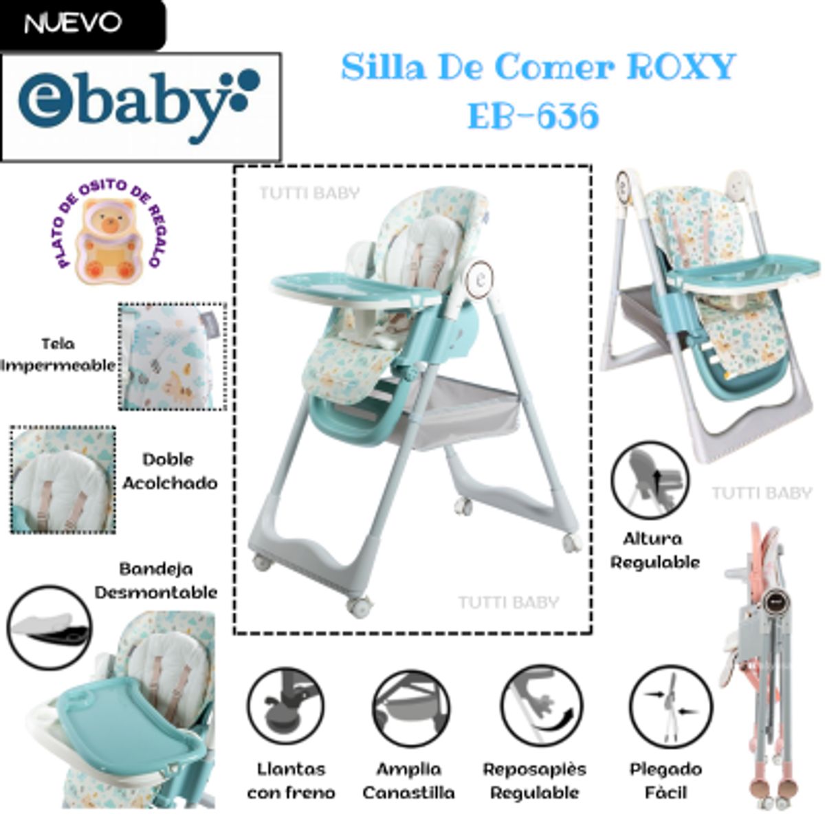 EBABY - SILLA DE COMER GRADUABLE ROXY - VERDE
