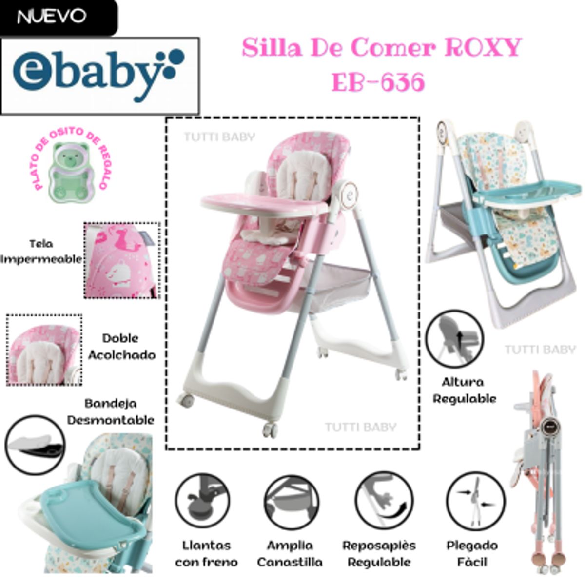 EBABY - SILLA DE COMER GRADUABLE ROXY - FUCSIA