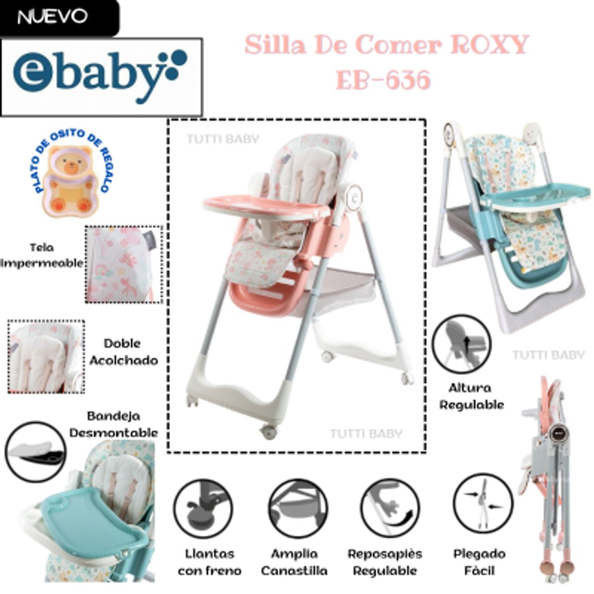 EBABY - SILLA DE COMER GRADUABLE ROXY - ROSADO