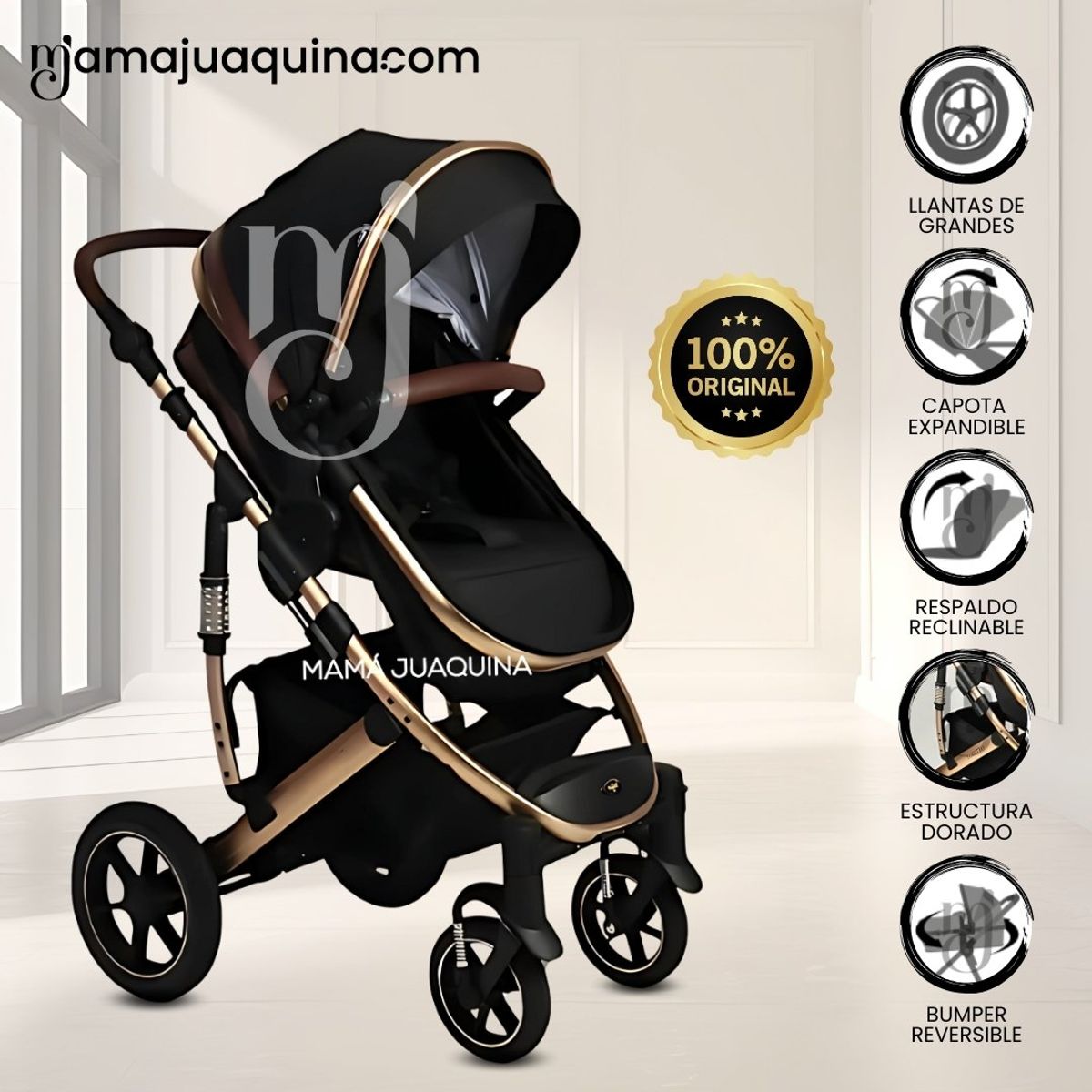 BABY - Coche Cuna Moisés de Lujo «TORETTO» Black